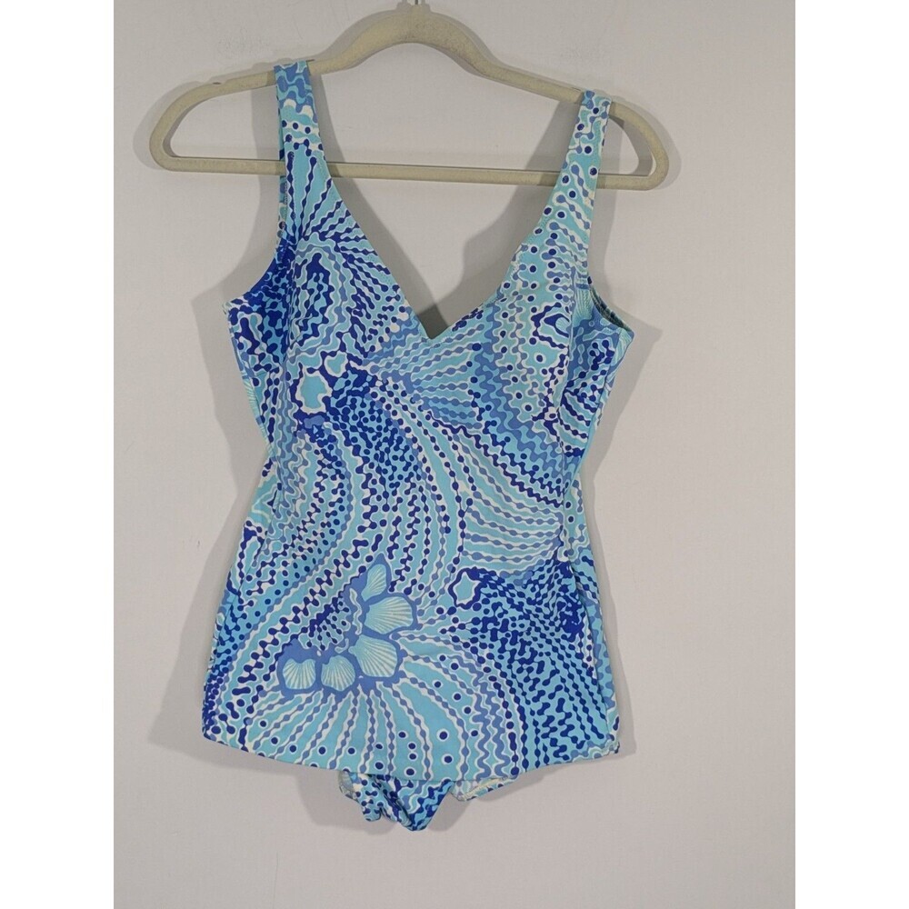 Peter Pan Womens Vintage 70s One Piece Swimsuit Sz 12/34 Floral Blue Made Italy